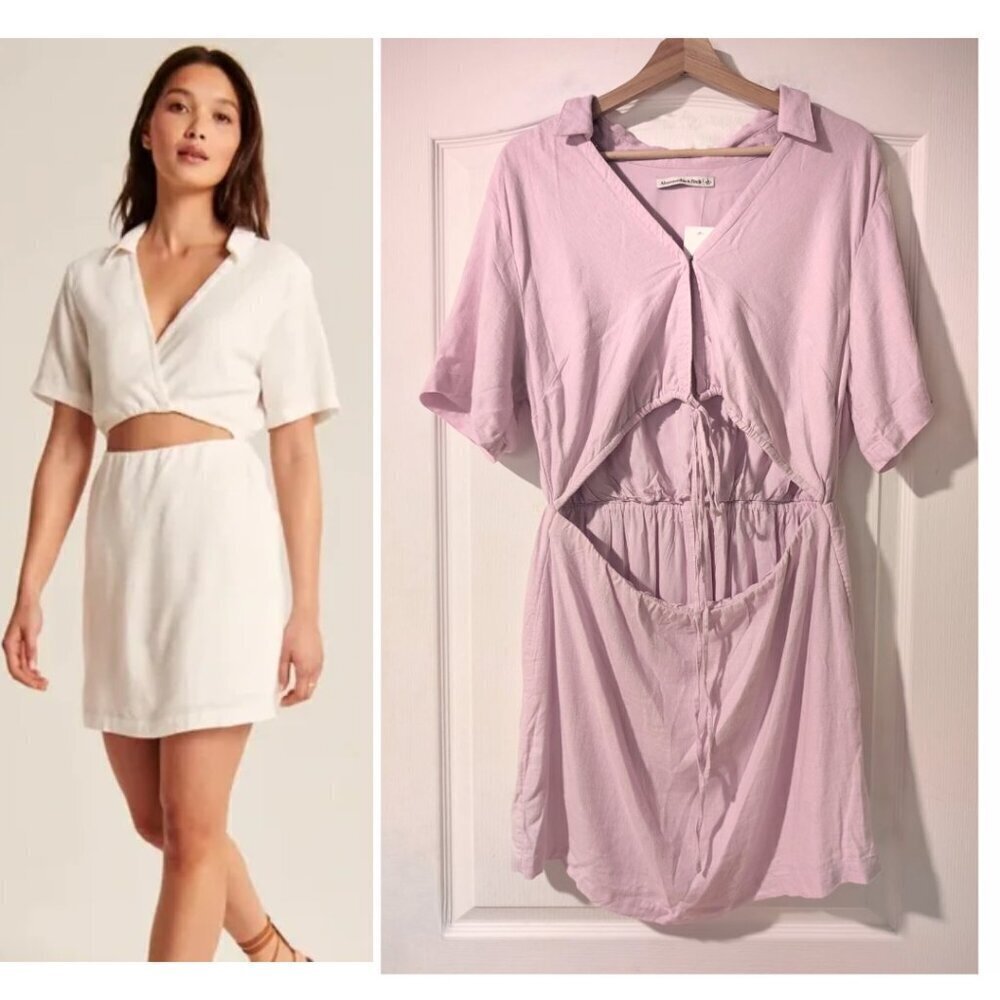 NWT Abercrombie & Fitch | Linen-Blend Cutout Shirt Dress In Pink